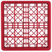 A red Vollrath plastic glass rack with a grid pattern.