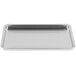 A stainless steel rectangular baking pan with a silver border.