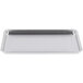 A stainless steel Waring baking pan in a white rectangular tray with a black border.