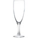 An Arcoroc champagne flute with a stem on a white background.