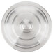 A close-up of a silver circle with a circular metal surface.