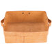 A brown rectangular poplar wood basket with handles.