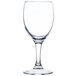 An Arcoroc clear wine glass on a white background.