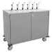 A grey metal Lakeside serving cart with eight pumps.
