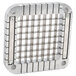A metal grid with a square pattern of holes.