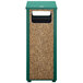 A green and brown Rubbermaid Aspen square steel trash can with a green lid.