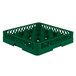 A green plastic Vollrath Traex glass rack with 16 compartments.