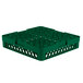 A green Vollrath plastic glass rack with 16 compartments.