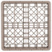 A beige plastic Vollrath Traex glass rack with 16 compartments in a square lattice pattern.