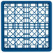 A Vollrath blue plastic glass rack with 16 compartments and a grid pattern.
