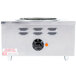 A stainless steel APW Wyott portable electric hot plate with a round knob.