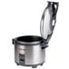 A Proctor Silex commercial stainless steel rice cooker with a lid.