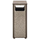 A Rubbermaid Aspen bronze square trash can with black stone panels and lid.