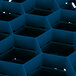 A close up of a blue plastic container with hexagon-shaped compartments.
