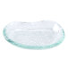 A clear glass elliptical dish with a clear surface.