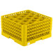 A yellow plastic Vollrath Traex rack for 20 glasses.