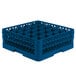 A Vollrath Traex blue plastic glass rack with a grid pattern.