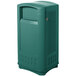A dark green Rubbermaid Plaza square container with a side door opening.
