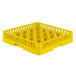 A Vollrath yellow plastic glass rack with 25 compartments.