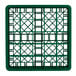 A green plastic Vollrath Traex glass rack with a grid pattern.