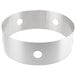 A stainless steel circular ring with holes.