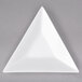 A white triangle shaped porcelain tid bit tray.