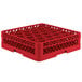 A red Vollrath Traex glass rack with 30 compartments.