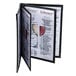 A Menu Solutions Royal Select Series leather-like menu cover with a picture of wine glasses on the menu.