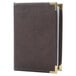 A brown leather Menu Solutions Royal Select menu cover with gold corners.