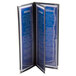A black menu with a blue Royal Select Series leather-like cover with white stitching.