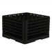 A black plastic Vollrath Traex glass rack with many compartments.
