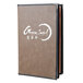 A brown leather-like Menu Solutions Royal Select menu cover with white text on the front.