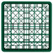 A green plastic Vollrath Traex glass rack with grids.