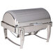 A Vollrath stainless steel roll top chafer on a counter.