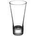 A close-up of a clear Libbey beverage glass with a small rim.