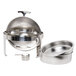 A Vollrath stainless steel round chafing dish with a lid.