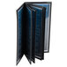 A black Menu Solutions Royal Select Series menu holder with blue pages.