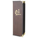 A brown leather-like Menu Solutions Royal Select menu cover with gold trim.
