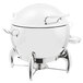 A Vollrath stainless steel round soup chafer with a lid.