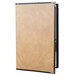 A brown leather Menu Solutions Royal Select menu cover with a black interior.