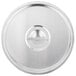 A close-up of a Vollrath stainless steel pot/pan lid with a circular hole.