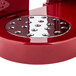 A red Zevro double dry food dispenser with circular silver canisters on a metal base.