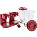 A red and clear Zevro double canister dry food dispenser.