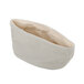 An American Metalcraft round cream and gray canvas bread basket with white stitching.