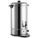 A stainless steel Town water boiler with a black lid.