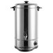 A silver stainless steel Town water boiler with a black lid.