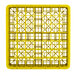 A yellow plastic Vollrath Traex glass rack with 49 compartments and a grid pattern.