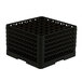 A Vollrath Traex black plastic glass rack with many compartments.