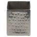 An American Metalcraft stainless steel square sugar caddy with a hammered texture and holes in it.