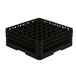 A black plastic Vollrath Traex glass rack with 49 compartments.